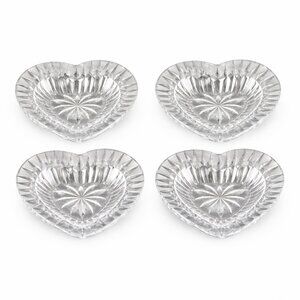 Set of 4 Vintage Crystal Heart Dishes | Cut Glass Jewelry Trinket Tray